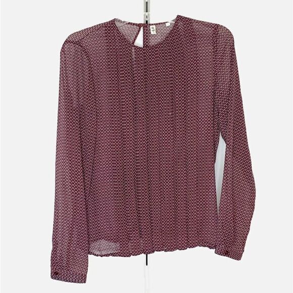Seidensticker Blouse Women’s Long Sleeve Maroon Pleated Front Top Size 34 Small - Picture 3 of 12